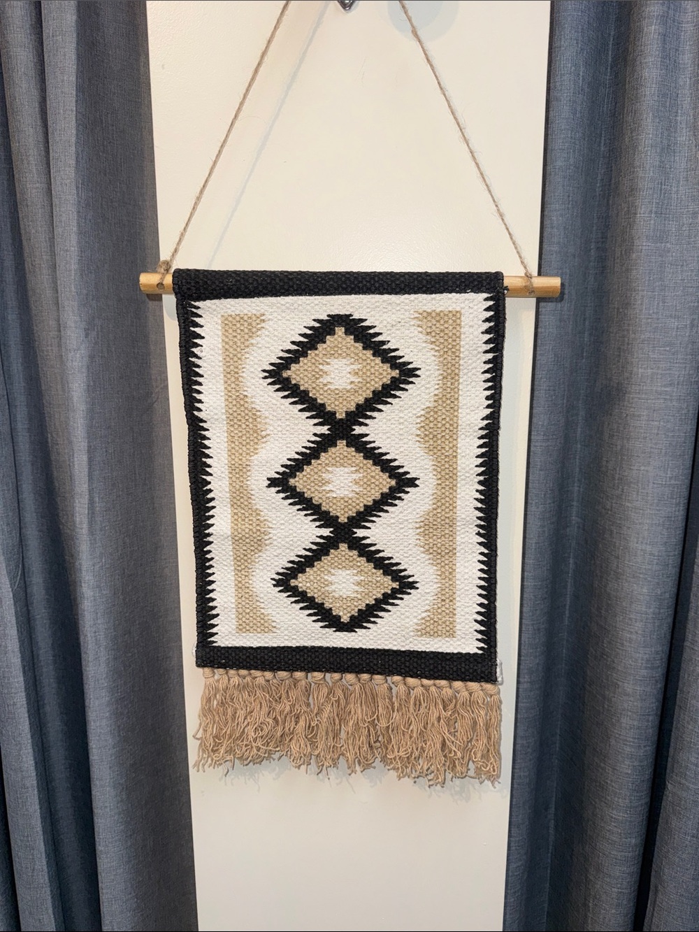 Handwoven Geometric Wall Hanging - Black & Tan
